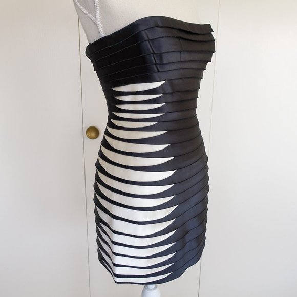 BCBG Black & Ivory Tiered Strapless Cocktail Dress - Picture 3 of 6